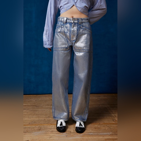 BDG Bella Baggy Patch Pocket Jeans - Metallic Wash - Picture 2 of 14